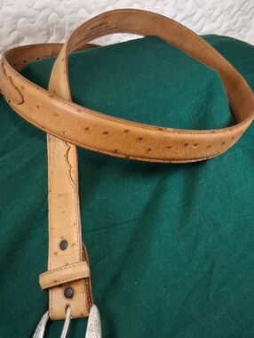 Tony Lama Tan Ostrich Imported Calfskin Leather Western Belt with Silver Buckle